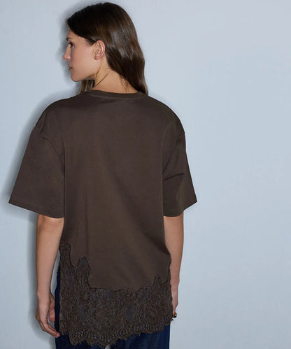 Kahverengi Dantel Mix Tişört Iw6260070140074 | Ipekyol