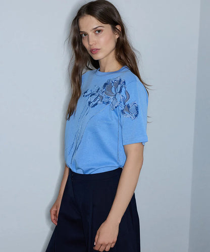 Mavi Floral Nakışlı Püsküllü Tişört Iw6260070147028 | Ipekyol