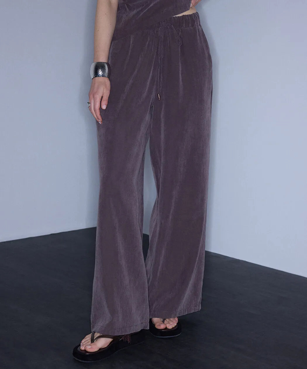 Kahverengi Belden Bağlamalı Wide Leg Pantolon Is1260003434074 | Ipekyol