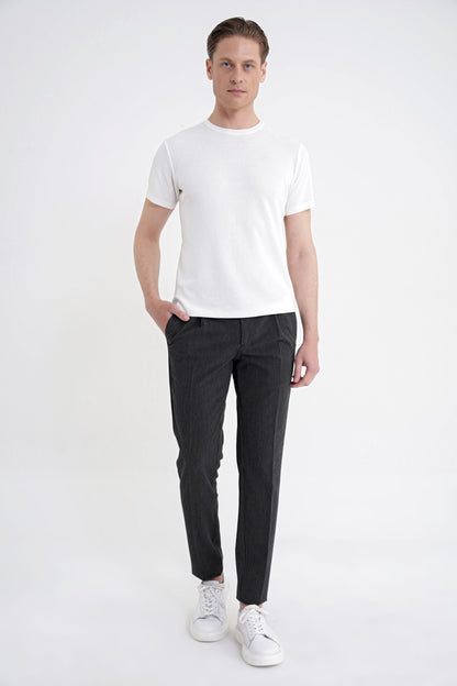 Comfort Fit Rahat Kalıp Pileli Esnek Pamuklu Çizgili Siyah Jogger Pantolon P 1218
