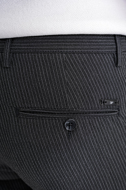 Comfort Fit Rahat Kalıp Pileli Esnek Pamuklu Çizgili Siyah Jogger Pantolon P 1218