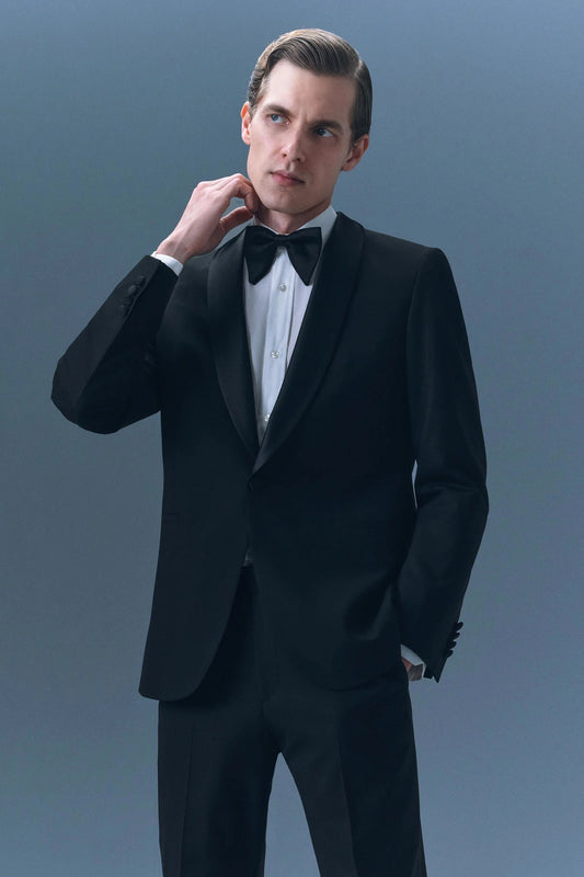 Tween Slim Fit Siyah Düz Yün Karişimli Damatlık &amp; Smokin Takim