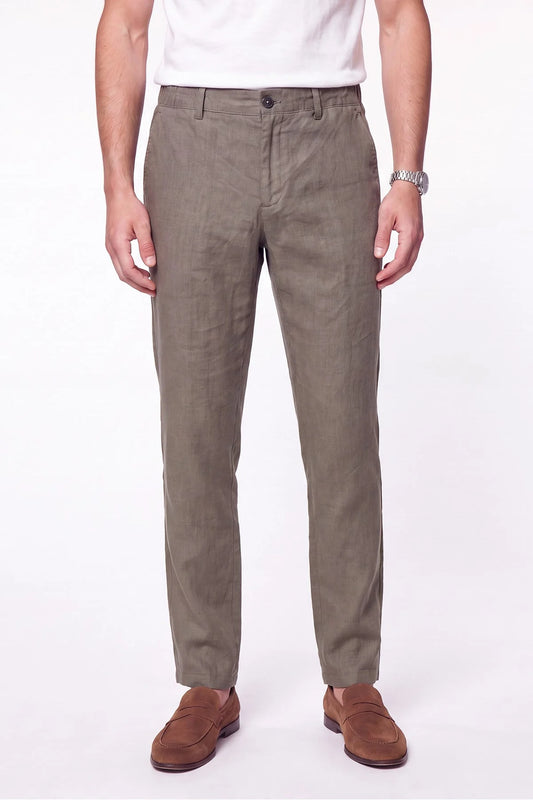 Comfort Fit Beli Lastikli %100 Keten Haki Pantolon P 1215