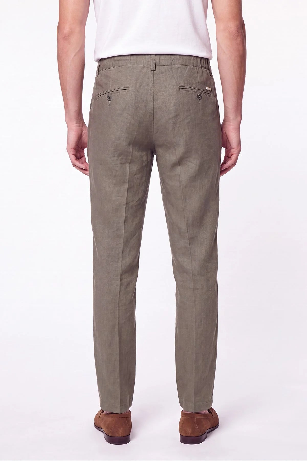 Comfort Fit Beli Lastikli %100 Keten Haki Pantolon P 1215