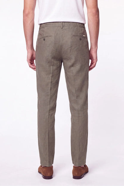 Comfort Fit Beli Lastikli %100 Keten Haki Pantolon P 1215