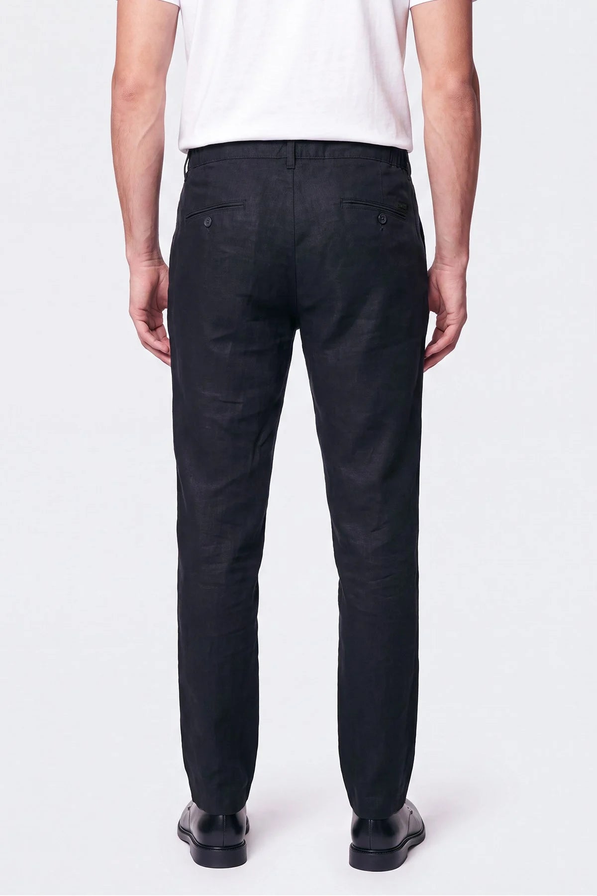 Comfort Fit Beli Lastikli %100 Keten Siyah Pantolon P 1215