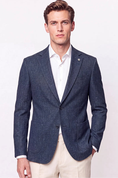 Comfort Fit Torba Cep Esnek Pamuklu Lacivert Blazer Ceket C 740