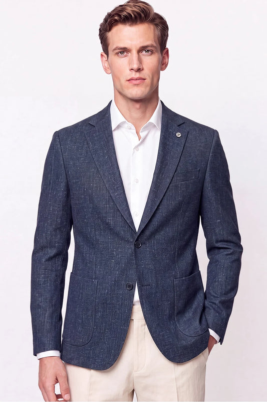 Comfort Fit Torba Cep Esnek Pamuklu Lacivert Blazer Ceket C 740