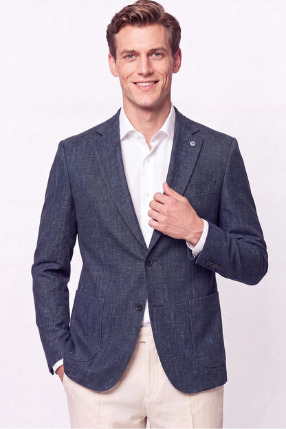 Comfort Fit Torba Cep Esnek Pamuklu Lacivert Blazer Ceket C 740
