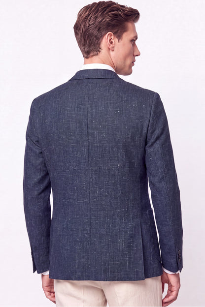 Comfort Fit Torba Cep Esnek Pamuklu Lacivert Blazer Ceket C 740