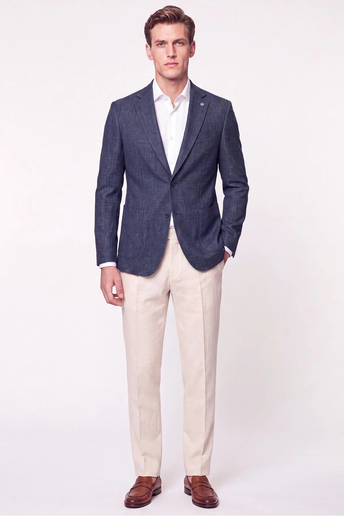 Comfort Fit Torba Cep Esnek Pamuklu Lacivert Blazer Ceket C 740