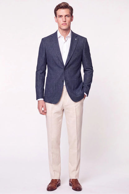 Comfort Fit Torba Cep Esnek Pamuklu Lacivert Blazer Ceket C 740