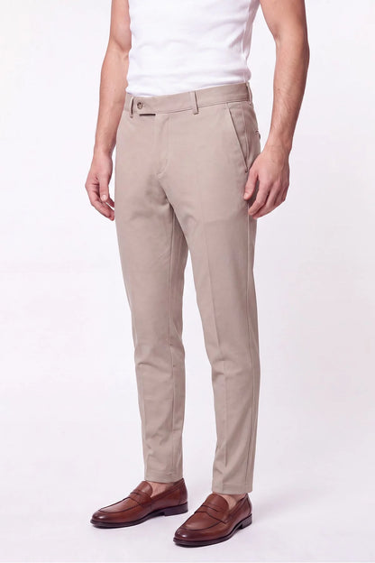 Comfort Fit Rahat Kalıp Yan Cep Pamuklu Dokulu Bej Pantolon P 1219