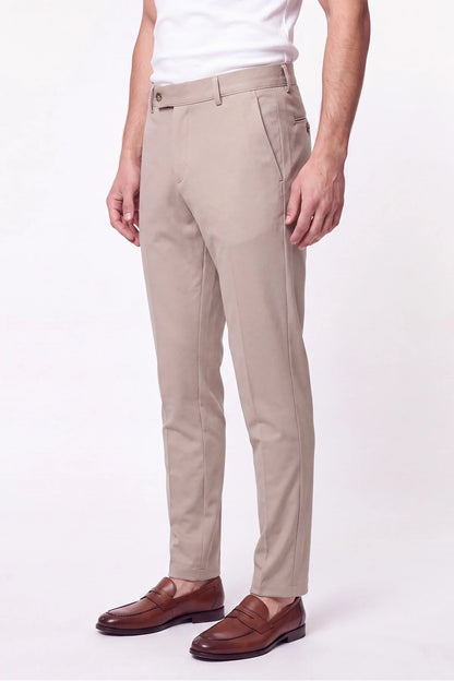 Comfort Fit Rahat Kalıp Yan Cep Pamuklu Dokulu Bej Pantolon P 1219