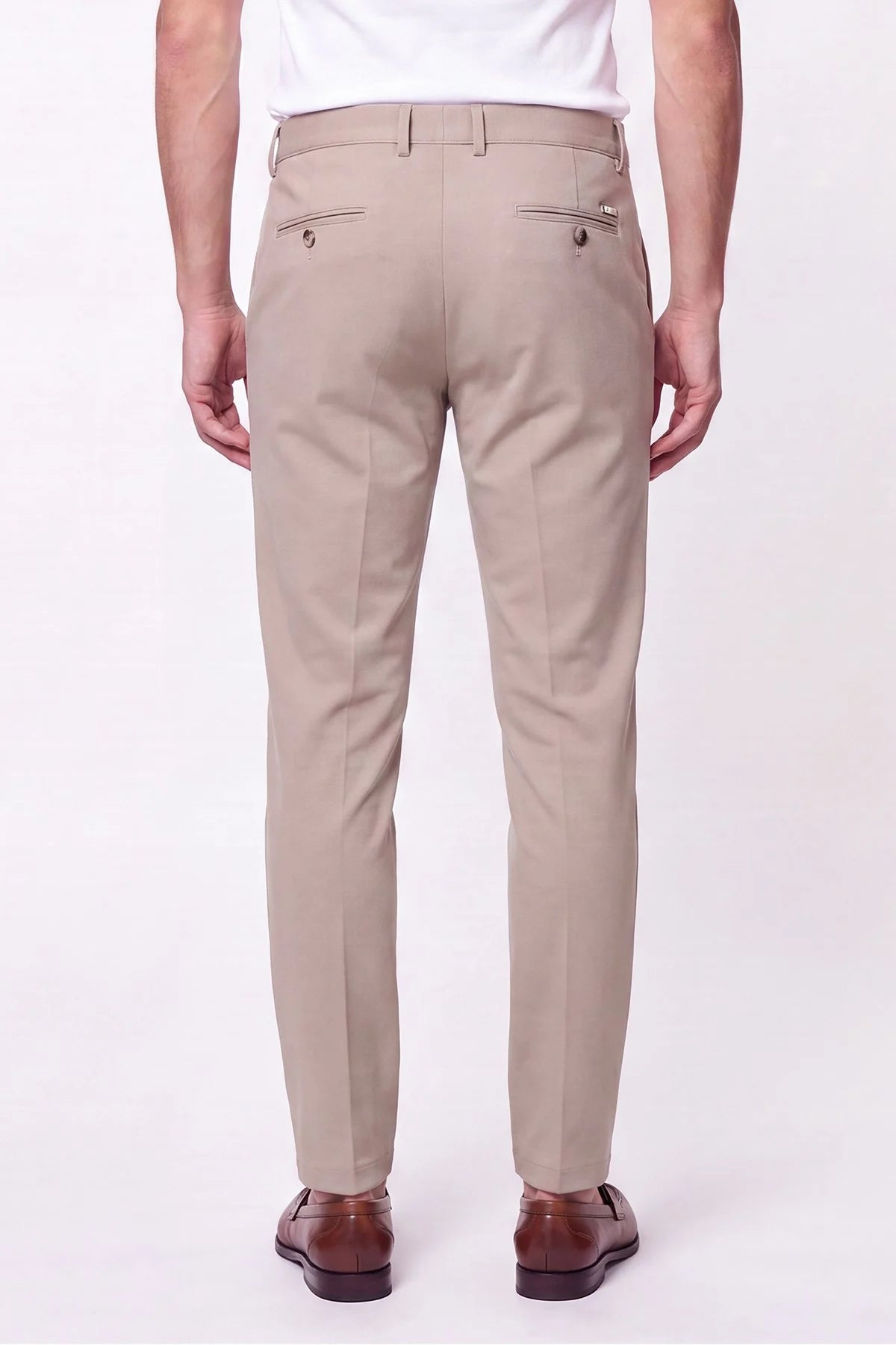Comfort Fit Rahat Kalıp Yan Cep Pamuklu Dokulu Bej Pantolon P 1219