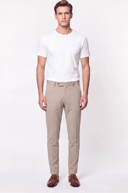Comfort Fit Rahat Kalıp Yan Cep Pamuklu Dokulu Bej Pantolon P 1219