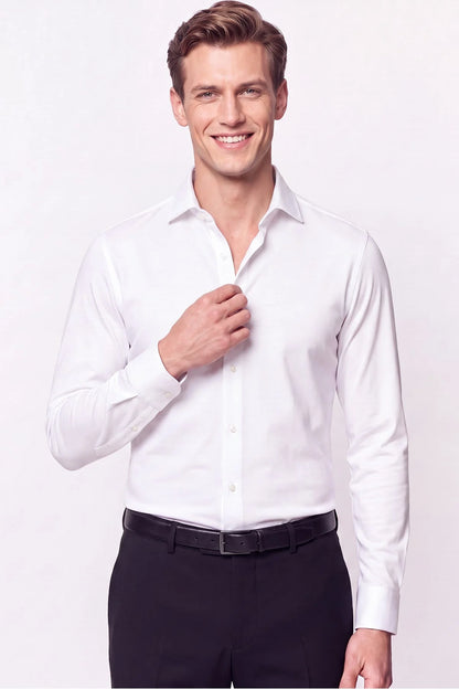 Slim Fit Italyan Yaka %100 Pamuk Saten Düz Beyaz Gömlek Gk 759