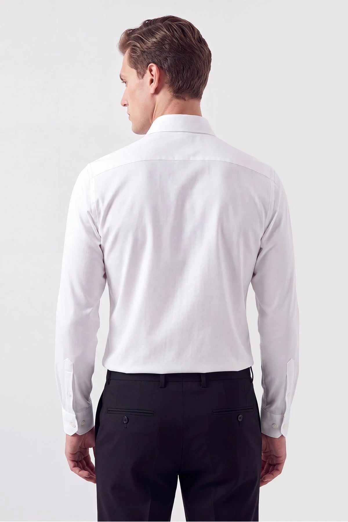 Slim Fit Italyan Yaka %100 Pamuk Saten Düz Beyaz Gömlek Gk 759