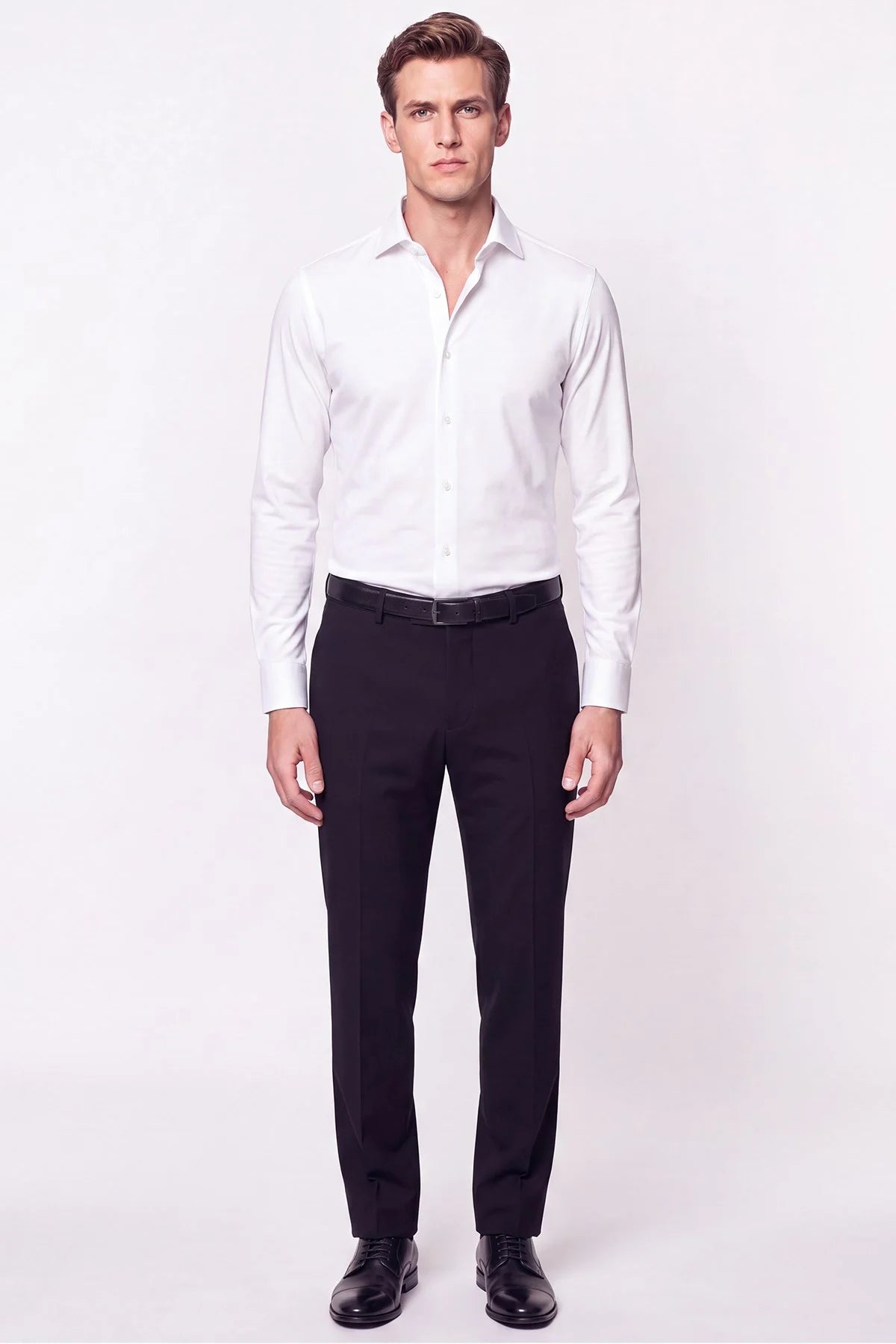 Slim Fit Italyan Yaka %100 Pamuk Saten Düz Beyaz Gömlek Gk 759