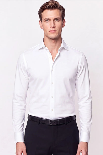 Slim Fit Italyan Yaka %100 Pamuk Saten Düz Beyaz Gömlek Gk 759