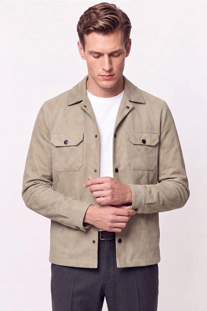 Comfort Fit Pamuklu Yan Cepli Çıtçıtlı Gömlek Modelli Bej Mont Mt 181