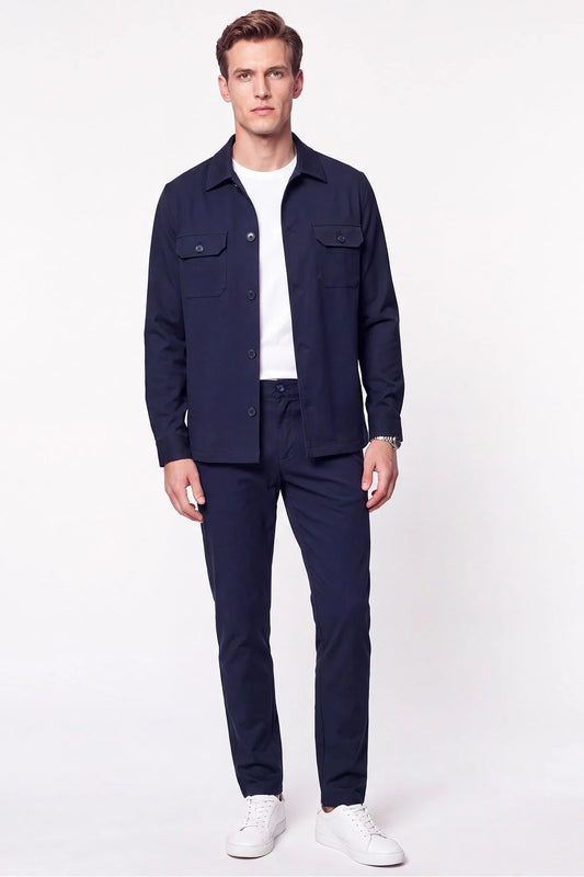 Comfort Fit Beli Lastikli Esnek Keten Lacivert Pantolon P 1221