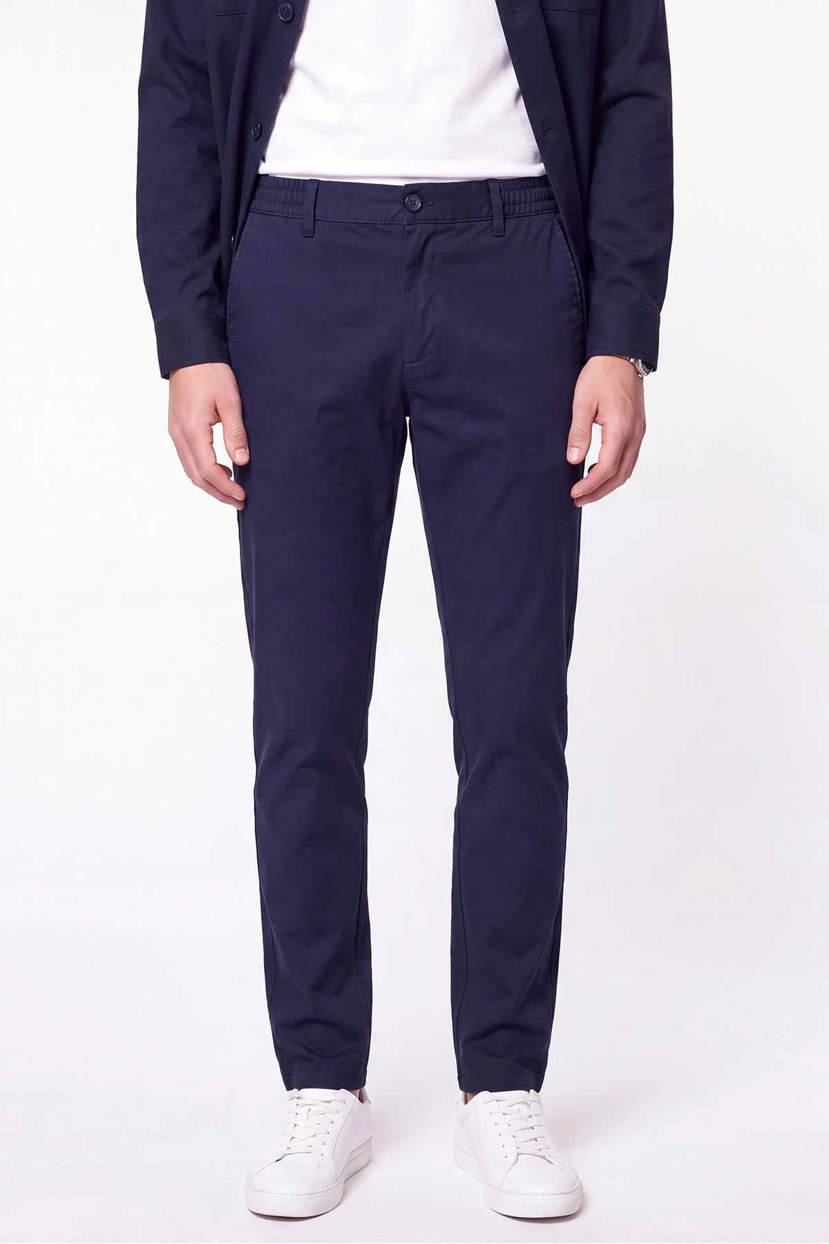 Comfort Fit Beli Lastikli Esnek Keten Lacivert Pantolon P 1221