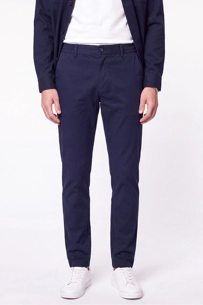 Comfort Fit Beli Lastikli Esnek Keten Lacivert Pantolon P 1221