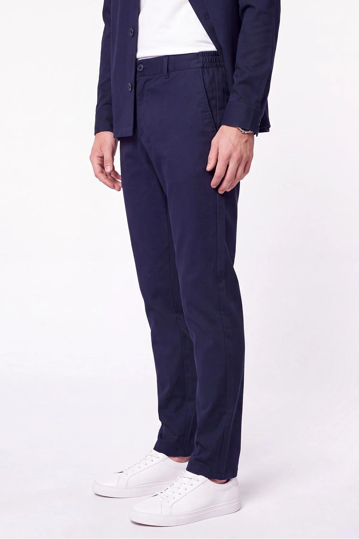 Comfort Fit Beli Lastikli Esnek Keten Lacivert Pantolon P 1221
