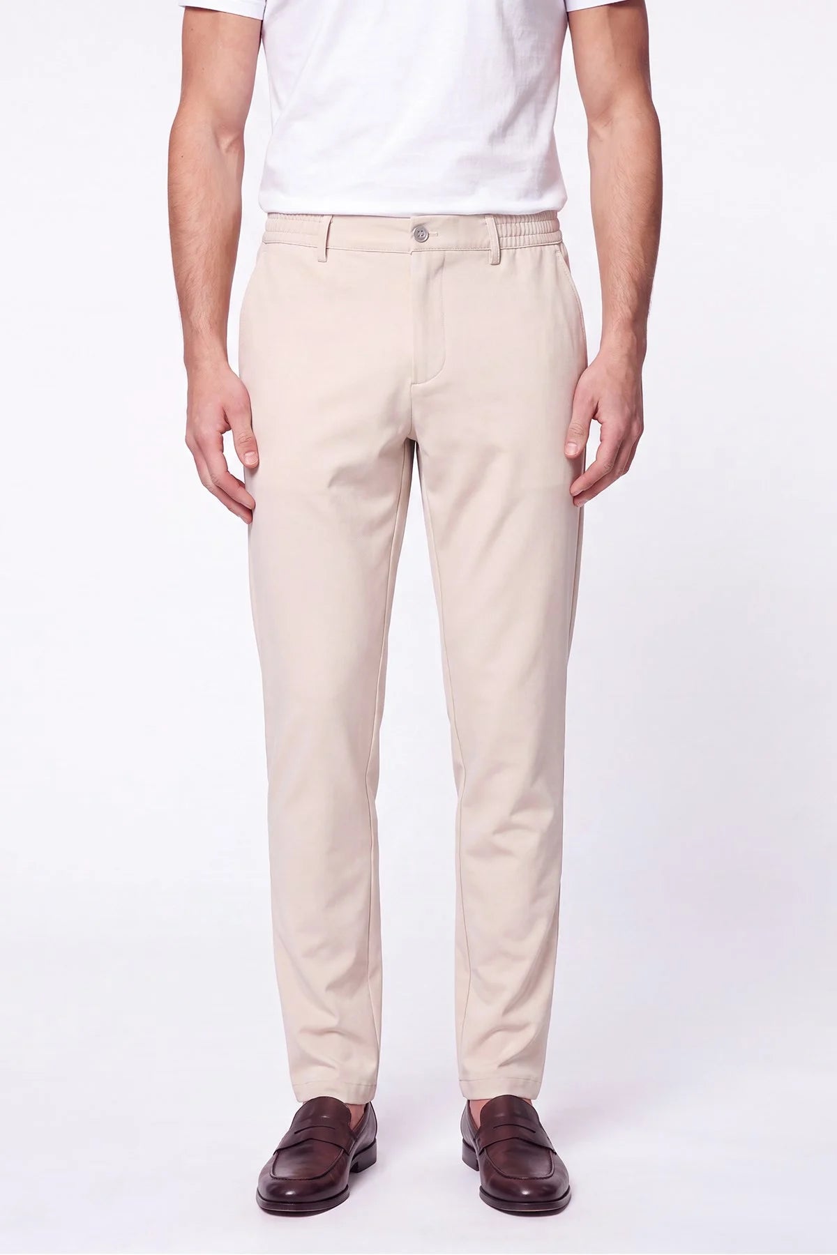 Comfort Fit Beli Lastikli Esnek Pamuk Bej Jogger Pantolon P 1222