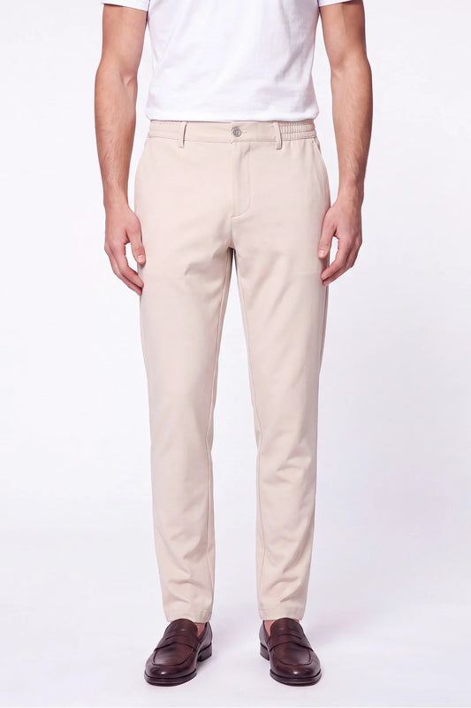 Comfort Fit Beli Lastikli Esnek Pamuk Bej Jogger Pantolon P 1222