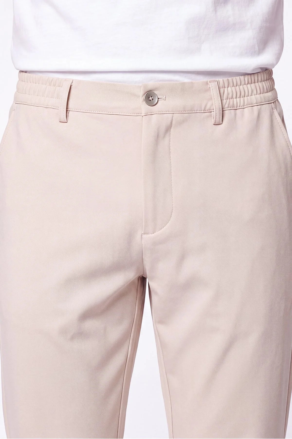 Comfort Fit Beli Lastikli Esnek Pamuk Bej Jogger Pantolon P 1222