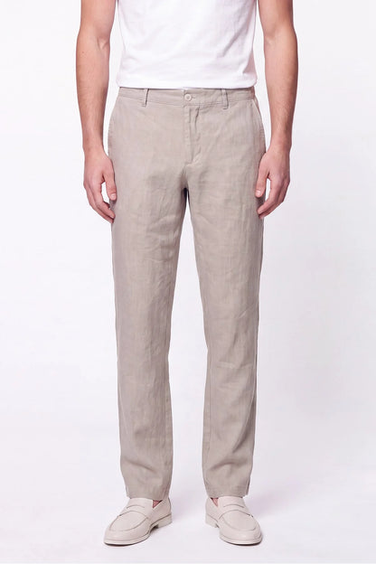 Comfort Fit Beli Lastikli %100 Keten Taş Pantolon P 1215