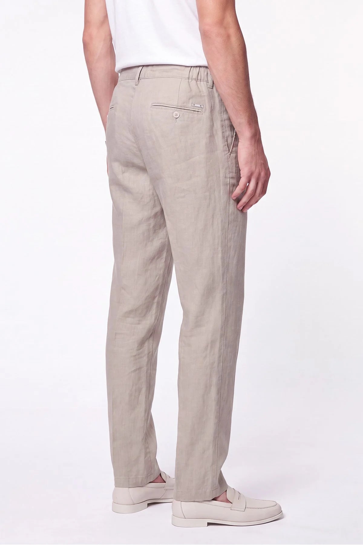 Comfort Fit Beli Lastikli %100 Keten Taş Pantolon P 1215
