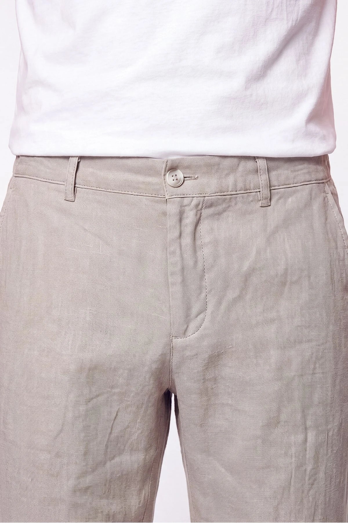Comfort Fit Beli Lastikli %100 Keten Taş Pantolon P 1215