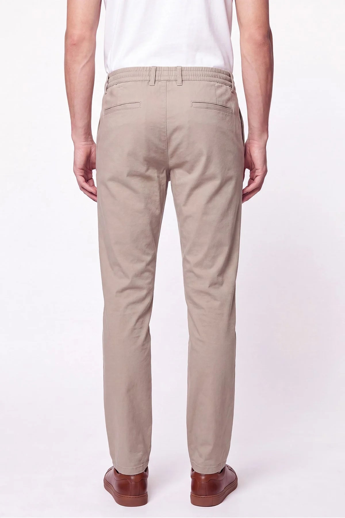 Comfort Fit Beli Lastikli Esnek Keten Bej Pantolon P 1221
