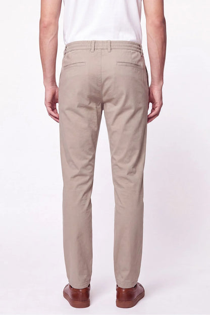 Comfort Fit Beli Lastikli Esnek Keten Bej Pantolon P 1221