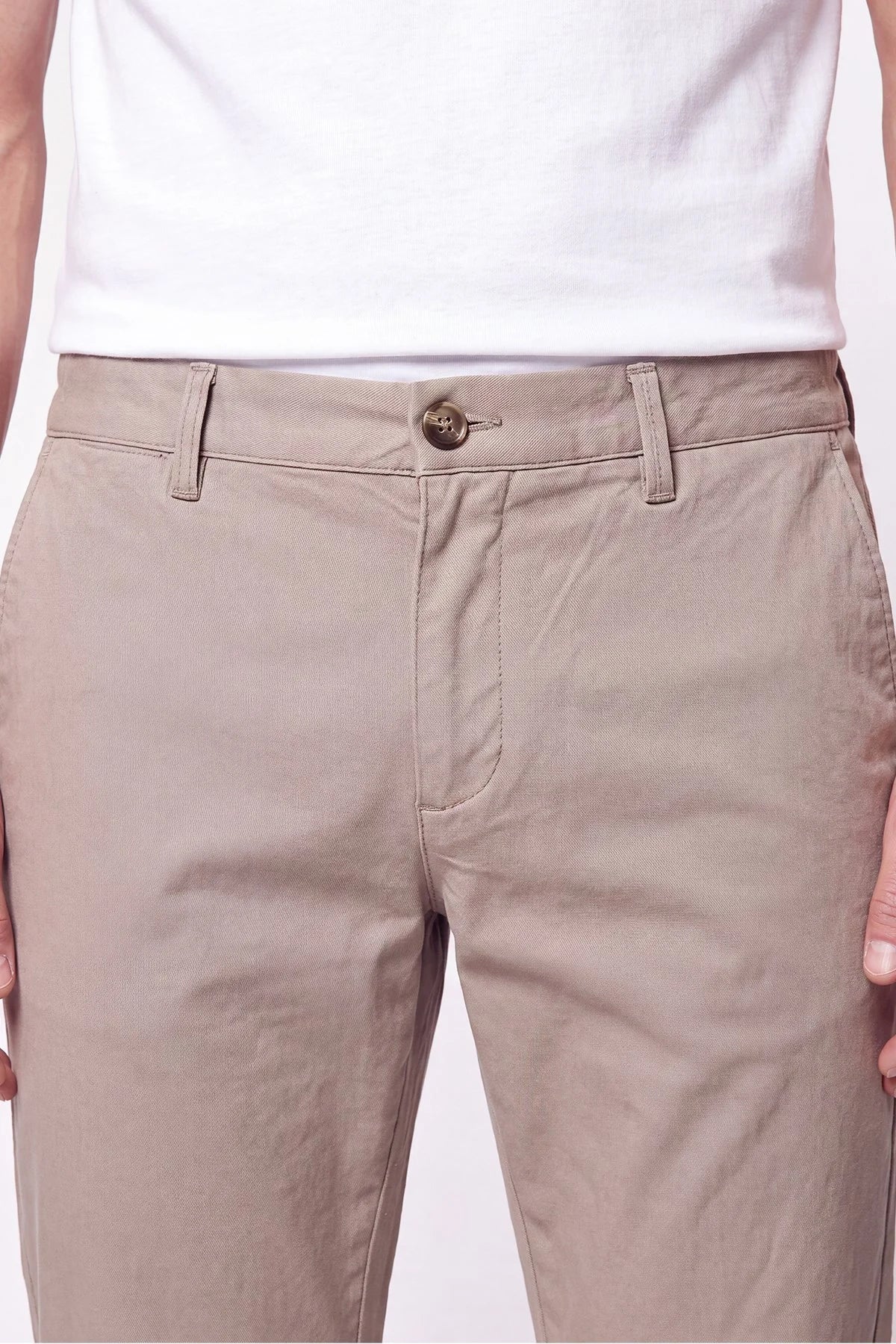 Comfort Fit Beli Lastikli Esnek Keten Bej Pantolon P 1221