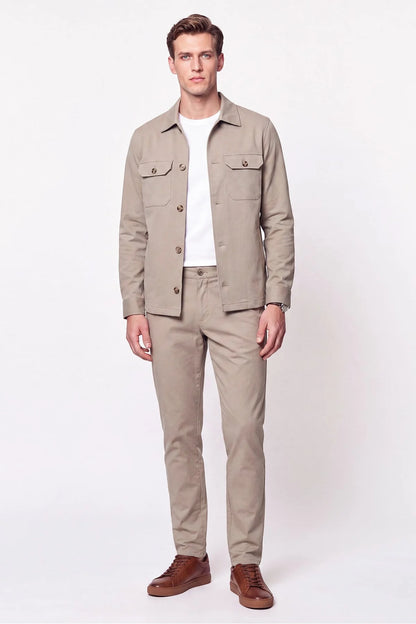 Comfort Fit Beli Lastikli Esnek Keten Bej Pantolon P 1221