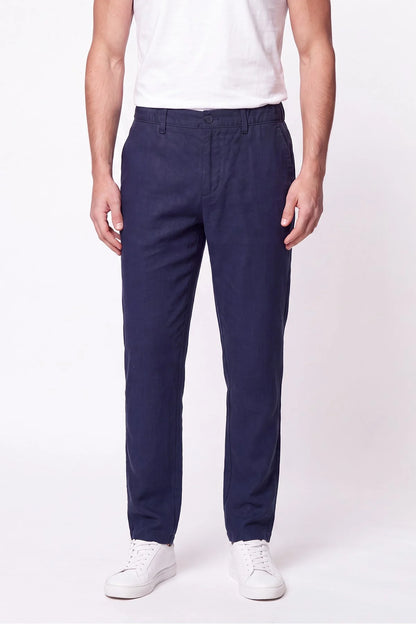 Comfort Fit Beli Lastikli %100 Keten Lacivert Pantolon P 1215