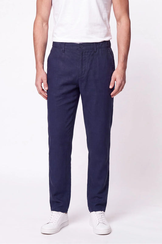 Comfort Fit Beli Lastikli %100 Keten Lacivert Pantolon P 1215