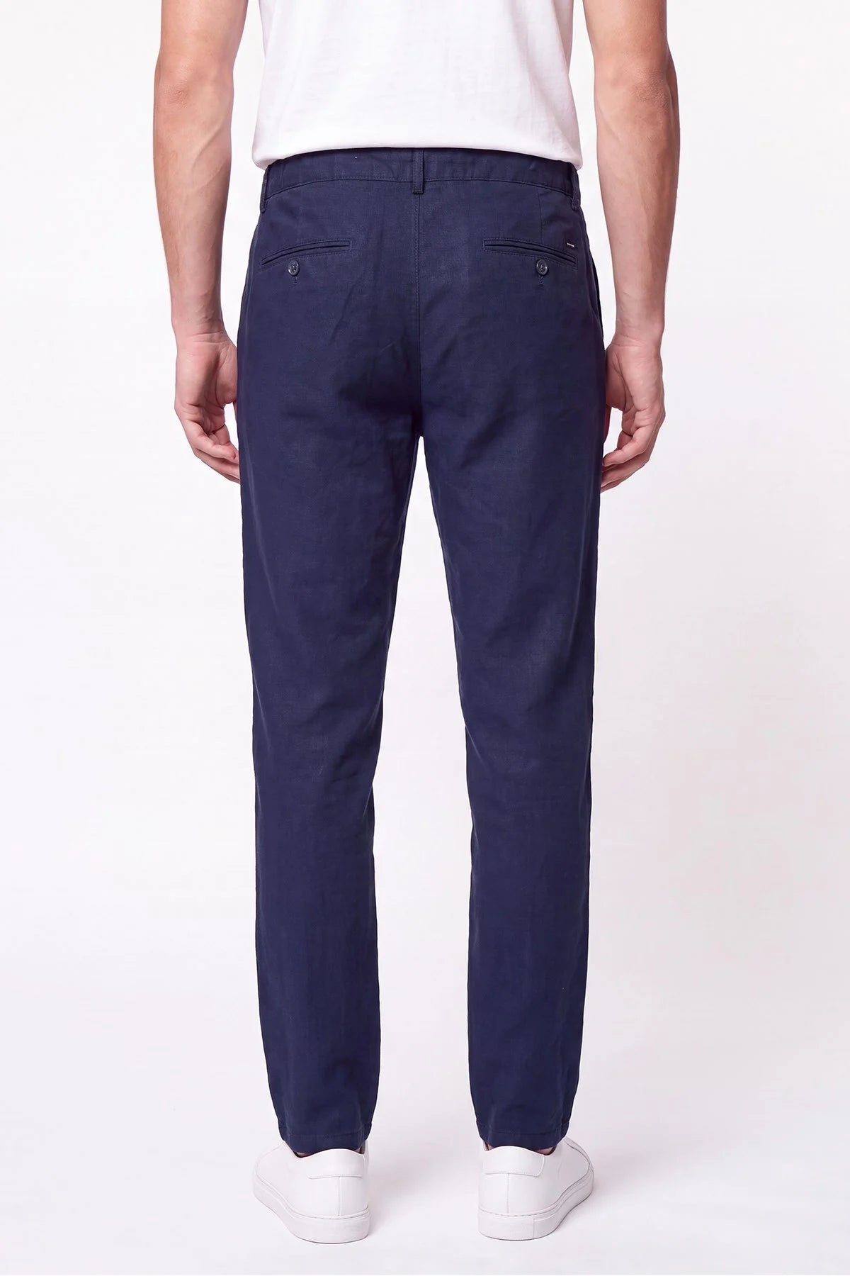 Comfort Fit Beli Lastikli %100 Keten Lacivert Pantolon P 1215