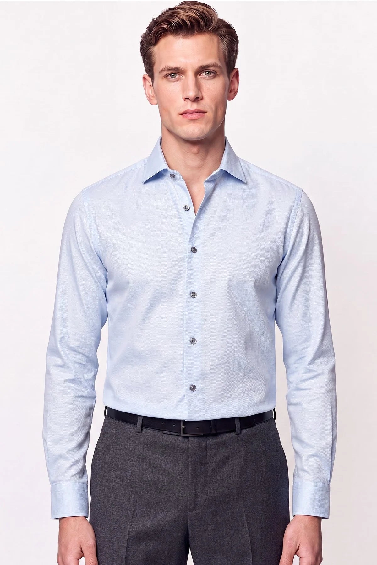 Slim Fit Italyan Yaka Açık Mavi Gömlek G 1610