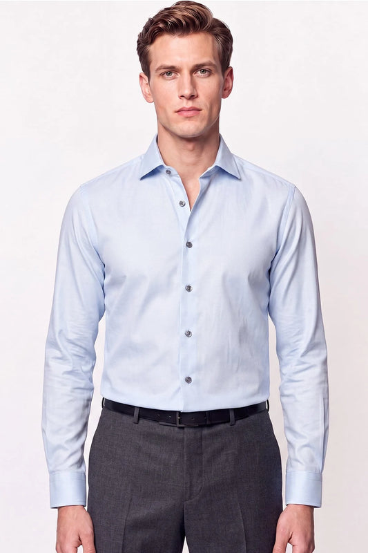 Slim Fit Italyan Yaka Açık Mavi Gömlek G 1610