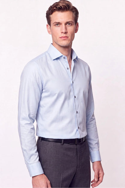 Slim Fit Italyan Yaka Açık Mavi Gömlek G 1610