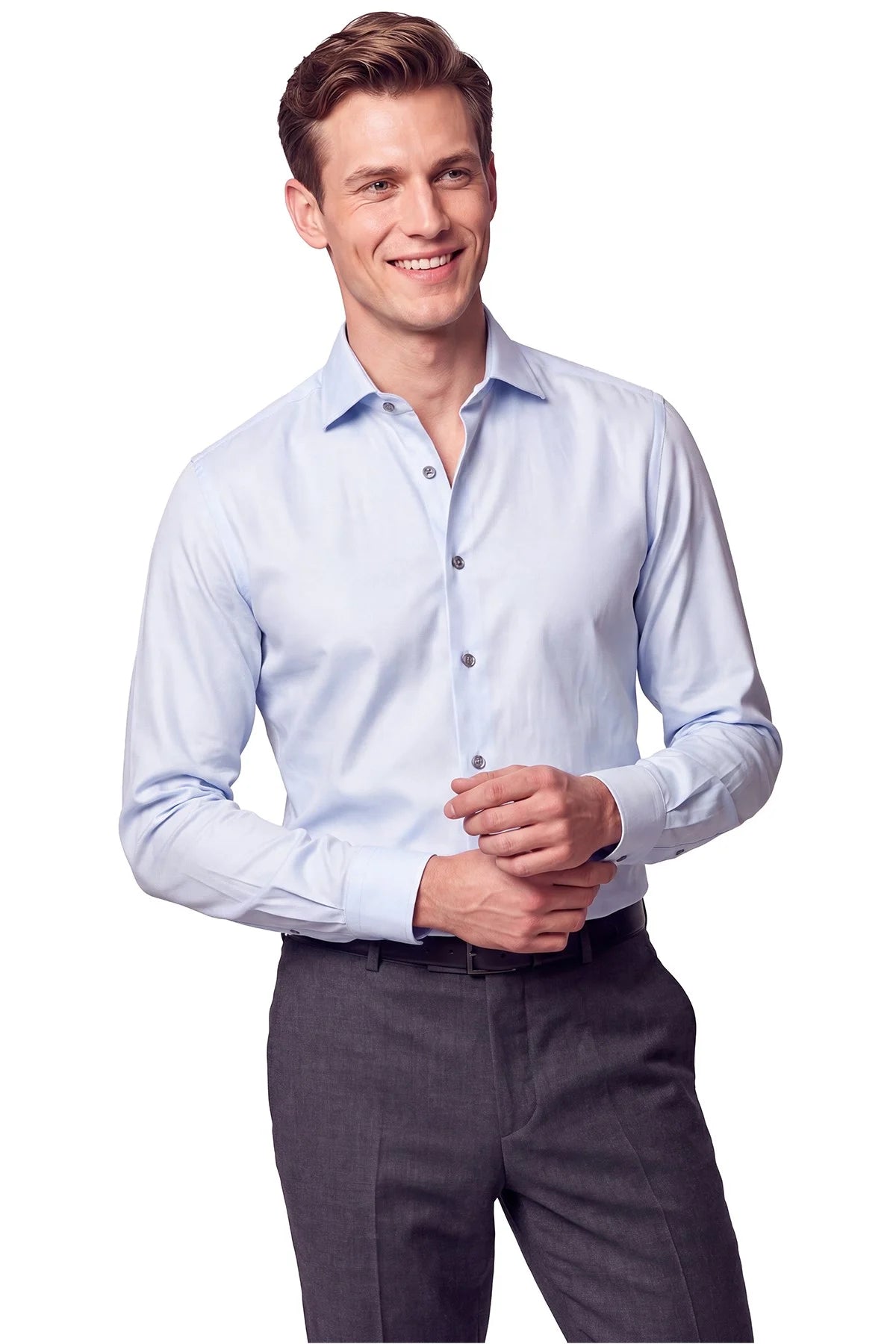 Slim Fit Italyan Yaka Açık Mavi Gömlek G 1610