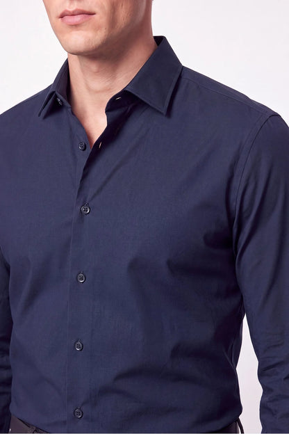 Slim Fit Pamuklu Lacivert Gömlek G 1607