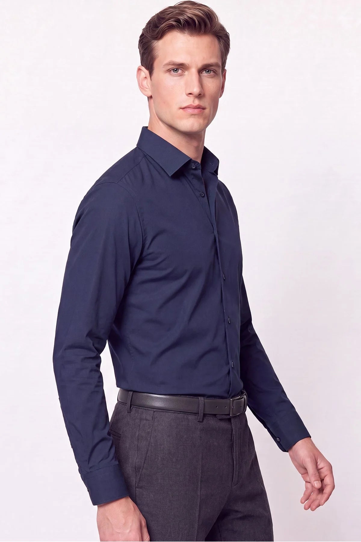 Slim Fit Pamuklu Lacivert Gömlek G 1607
