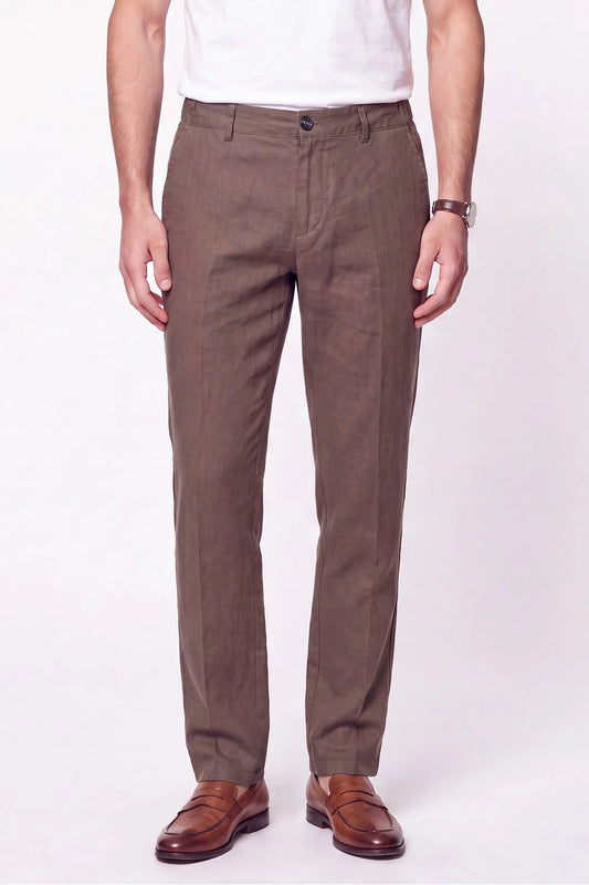 Comfort Fit Beli Lastikli %100 Keten Vizon Pantolon P 1215