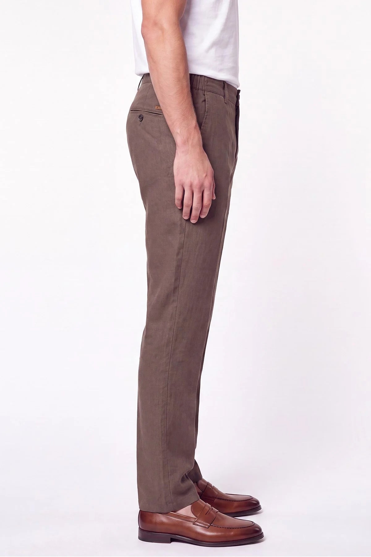 Comfort Fit Beli Lastikli %100 Keten Vizon Pantolon P 1215